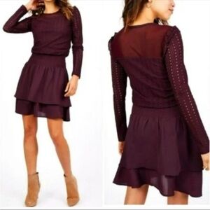 Octavia Burgundy Smocked Waste Mesh Ruffle Mini Dress size Large